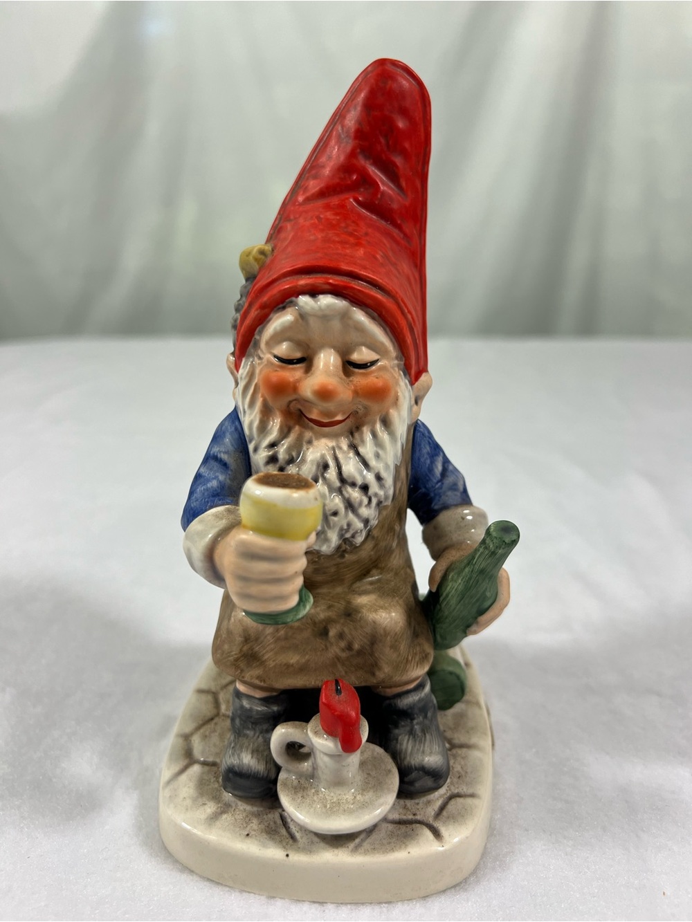 Goebel Red-Hat Gnome Figurine with Blue Coat and Brown Apron